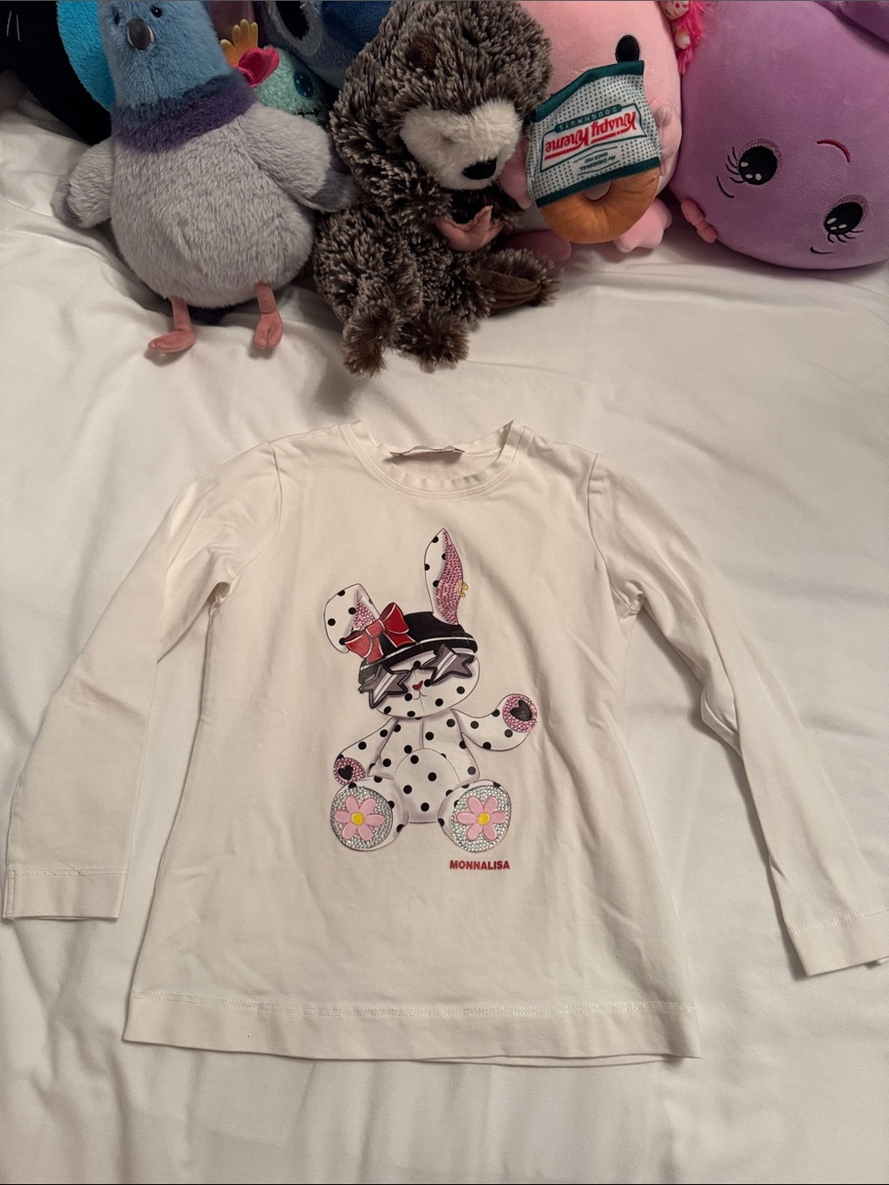 MonnaLisa White Long-Sleeve Bunny Graphic Tee with Pink Accents